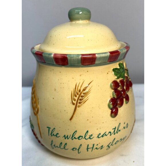 Dicksons Ceramic Jar With Lid - "The Whole Earth Is Full Of His Glory" Wheat & G - Picture 2 of 6